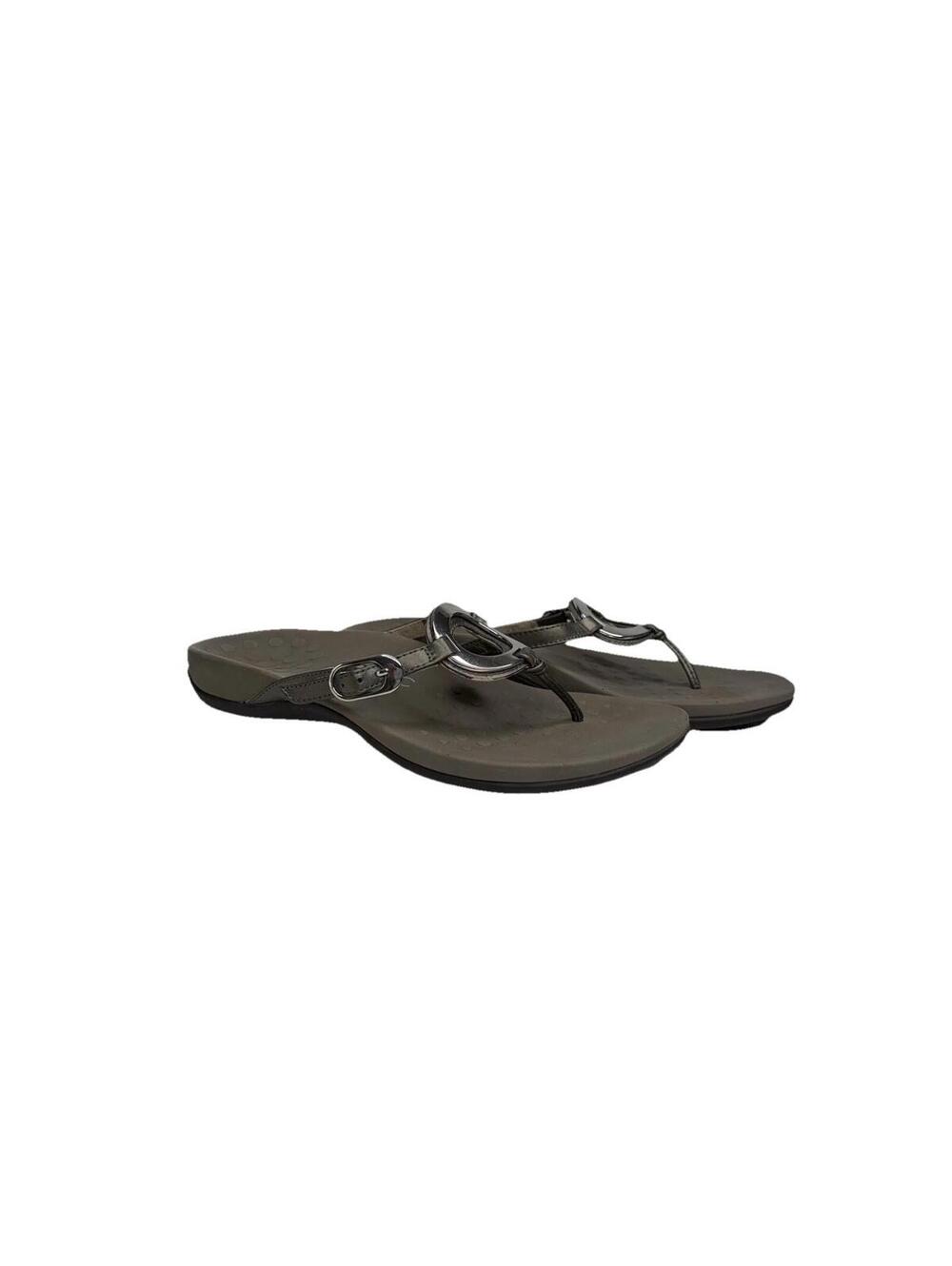 Vionic 340 Karina Womens  Gray Thong Silver Ring Buckle Orthotic Sandals Size 8
